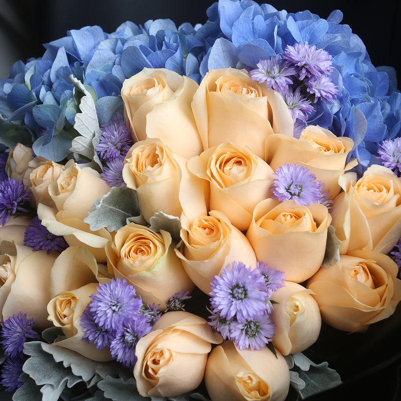 19 香檳玫瑰雙繡球花束｜19 Champagne Roses & 2 Hydrangea Bouquet fresh bouquet 鮮花束 BLOSSOM22