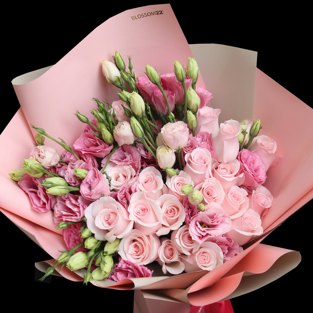 19枝 淺粉玫瑰洋桔梗｜19 Light Pink Roses & Eustoma (FLAMINGO) fresh bouquet 鮮花束 BLOSSOM22