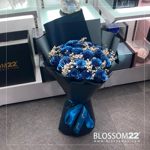 19枝 電藍玫瑰花束｜19 Thunder Blue Dyeing Rose bouquet(Blue Thunder) fresh bouquet 鮮花束 BLOSSOM22