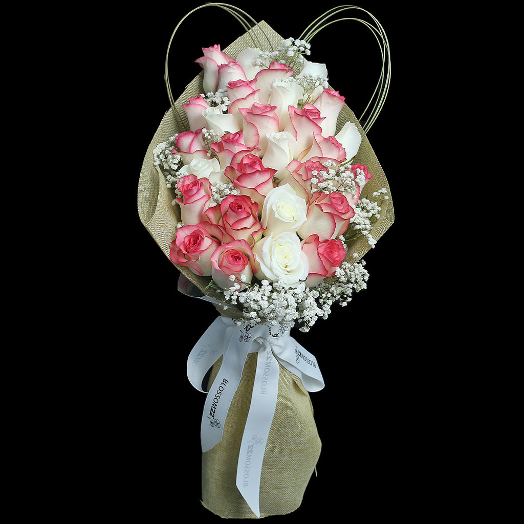 29枝 粉邊玫瑰｜29 Bi-colour Cream & Hot Pink(La Paloma） 花束 bouquet 鮮花束 BLOSSOM22