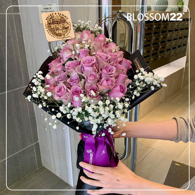 39枝 紫玫瑰花束｜39 Purple Roses bouquet (Slim Wrap） 花束 bouquet 鮮花束 Blossom22°