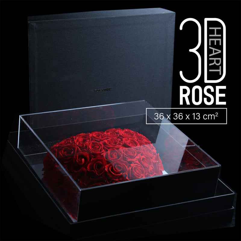 XXL 3D Heart Preserved Rose ｜巨型立體鏡面玫瑰之心保鮮花盒 - Red  Blossom22hk
