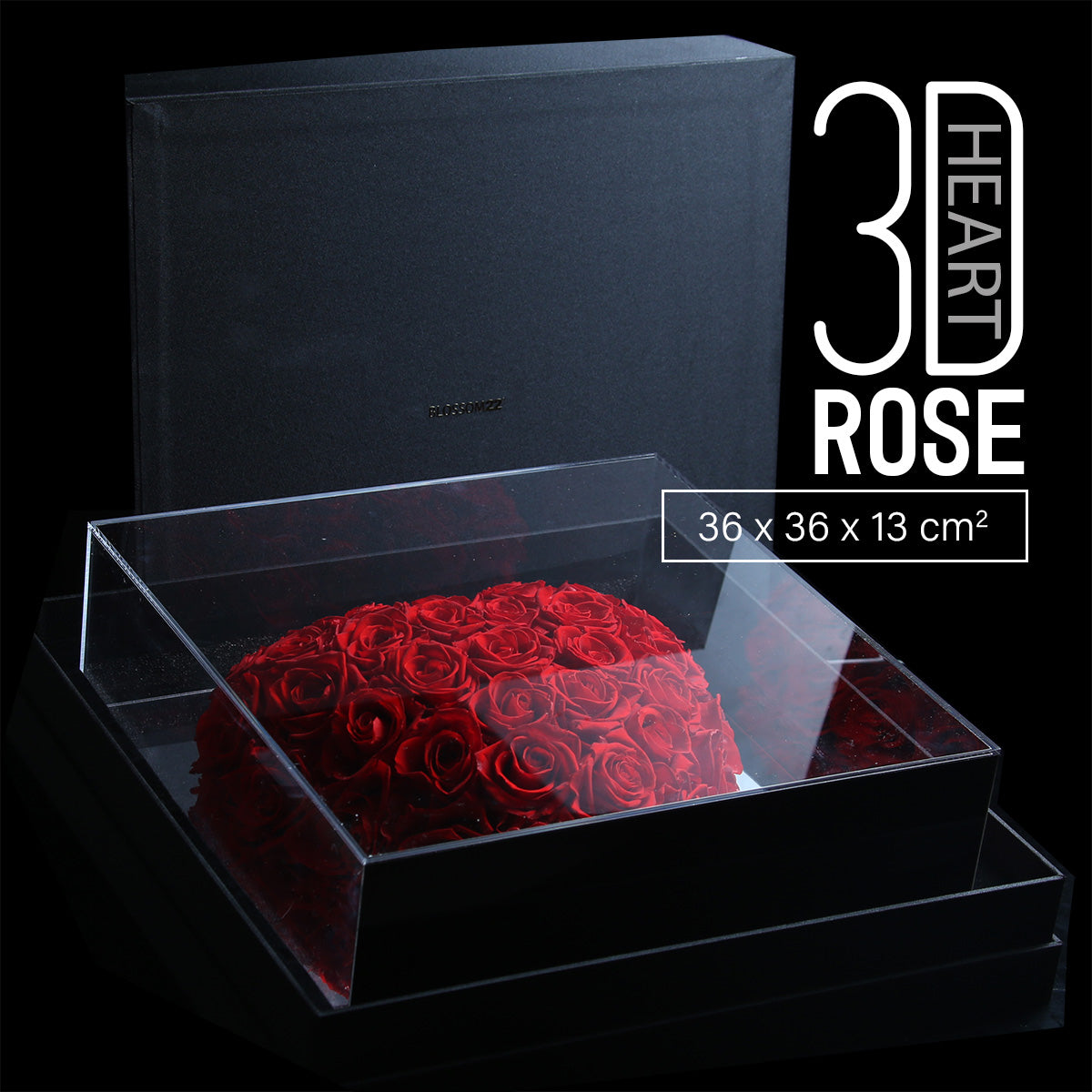 XXL 3D Heart Preserved Rose ｜巨型立體鏡面玫瑰之心保鮮花盒 - Pink  Blossom22hk