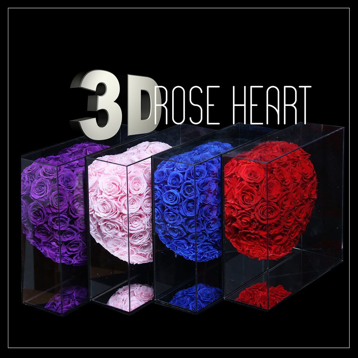XXL 3D Heart Preserved Rose ｜巨型立體鏡面玫瑰之心保鮮花盒 - Pink  Blossom22hk