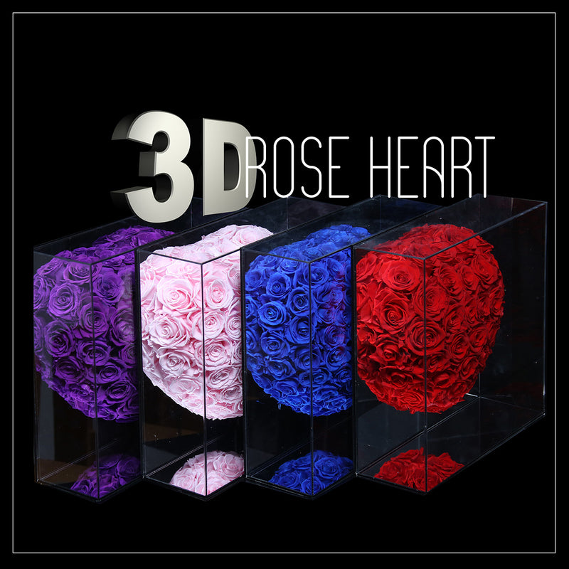 XXL 3D Heart Preserved Rose ｜巨型立體鏡面玫瑰之心保鮮花盒 - Pink  Blossom22hk