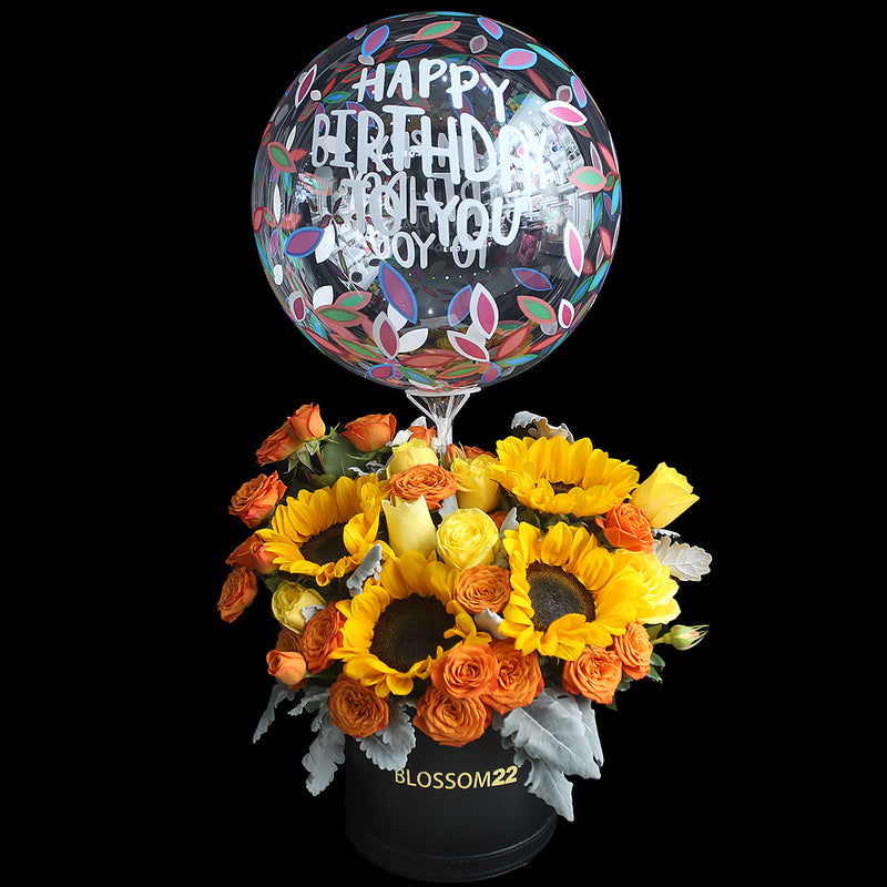 Sun Flower Balloon Flower Bucket ｜太陽花汽球皮革鮮花桶 Fresh Flower Gift Box Blossom22°