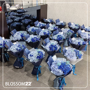 19枝 藍色玫瑰繡球花束｜19 Dyeing Blue Roses & Hydrangea Bouquet (Blue Starry) fresh bouquet 鮮花束 BLOSSOM22