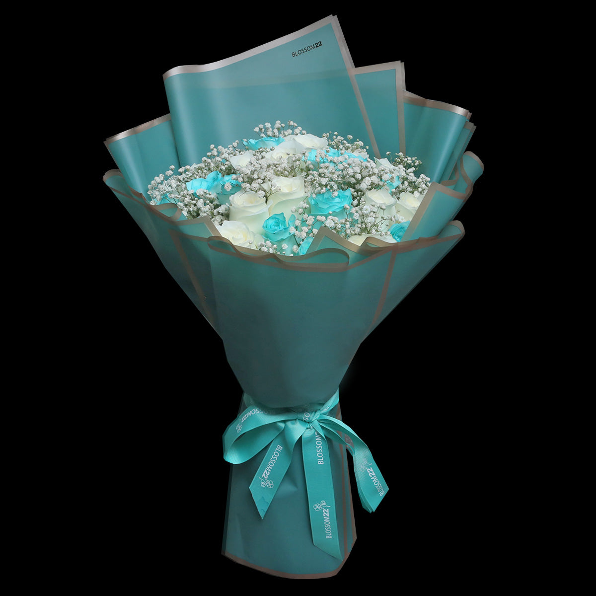 【極罕鮮花】29 蒂芬妮藍混白玫瑰鮮花束｜29 Tiffany Blue mix White Fresh Bouquet 花束 bouquet 鮮花束 Blossom22°