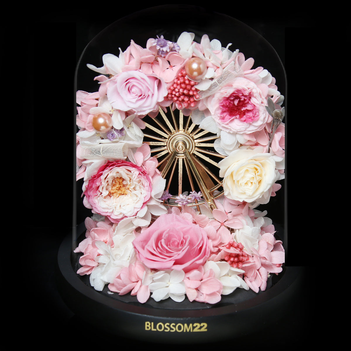 粉色摩天輪瑰保鮮花瓶｜Pink Ferris Wheels Preserved Flower Bell Jar  Blossom22hk