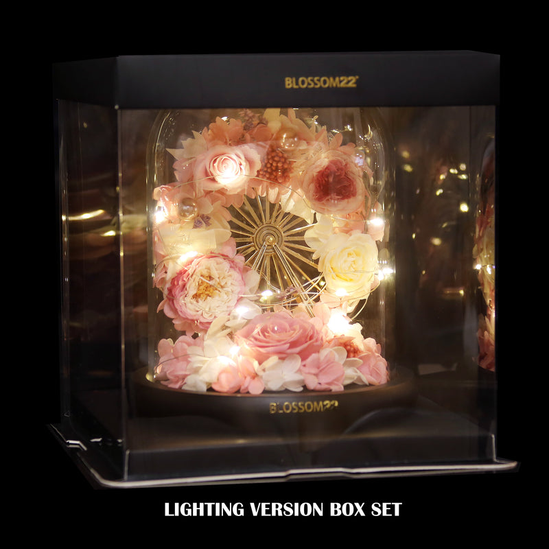 粉色摩天輪瑰保鮮花瓶｜Pink Ferris Wheels Preserved Flower Bell Jar  Blossom22hk