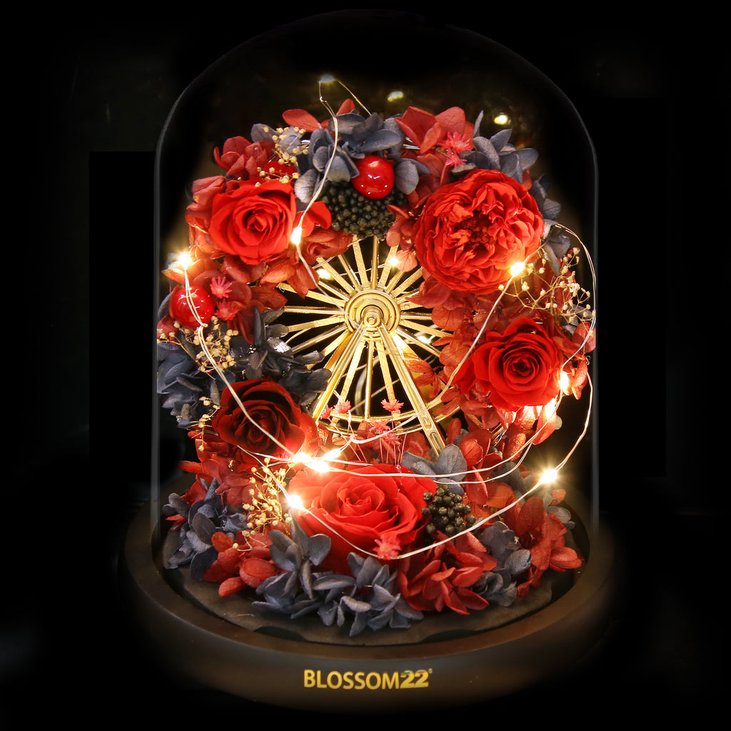 紅色摩天輪瑰保鮮花瓶｜Red Ferris Wheels Preserved Flower Bell Jar  Blossom22hk