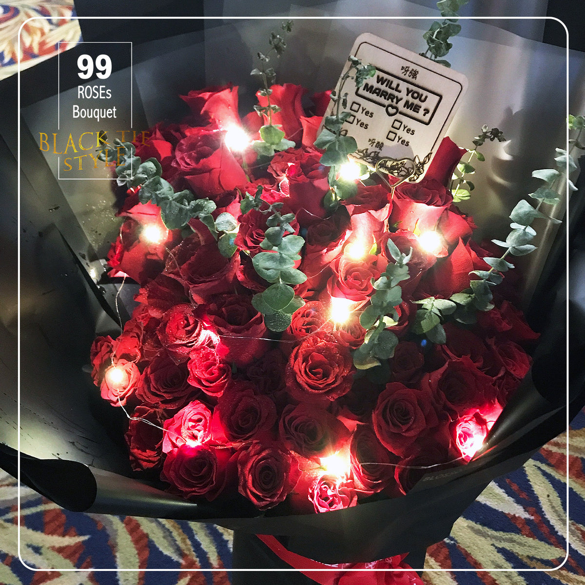 99枝 紅玫瑰求婚花束 ｜99 Red Roses Bouquet (Black Tie Style)｜情人節花 fresh bouquet 鮮花束 Blossom22°
