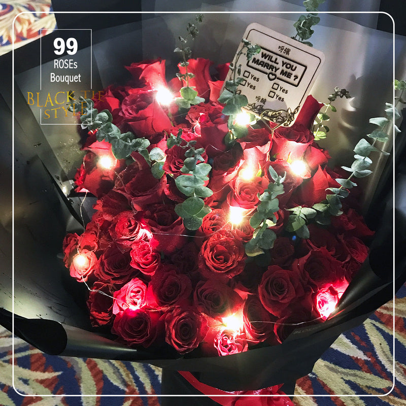 99枝 紅玫瑰求婚花束 ｜99 Red Roses Bouquet (Black Tie Style)｜情人節花 fresh bouquet 鮮花束 Blossom22°