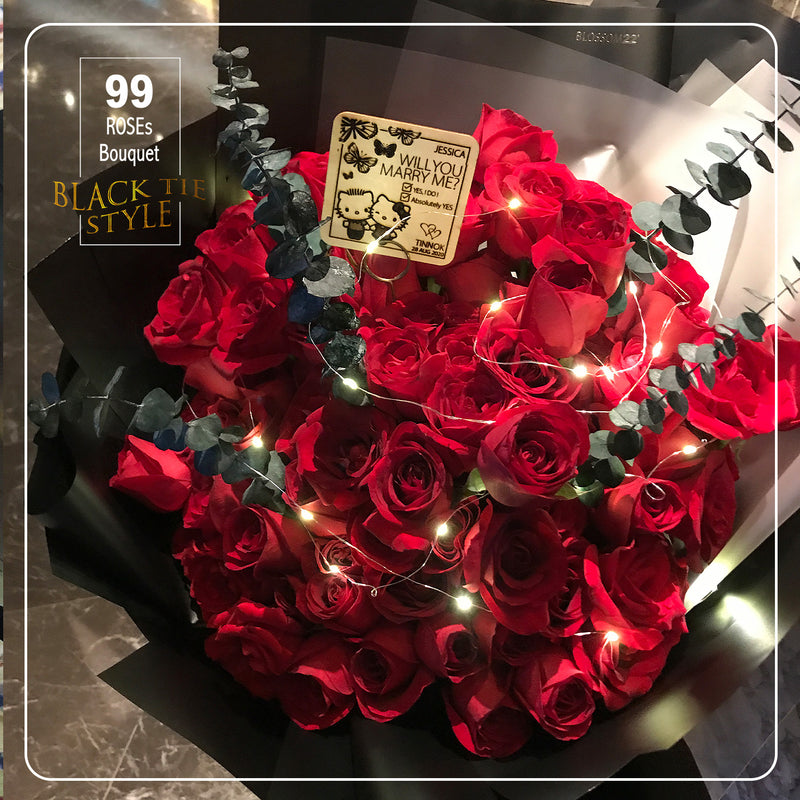 99枝 紅玫瑰求婚花束 ｜99 Red Roses Bouquet (Black Tie Style)｜情人節花 fresh bouquet 鮮花束 Blossom22°