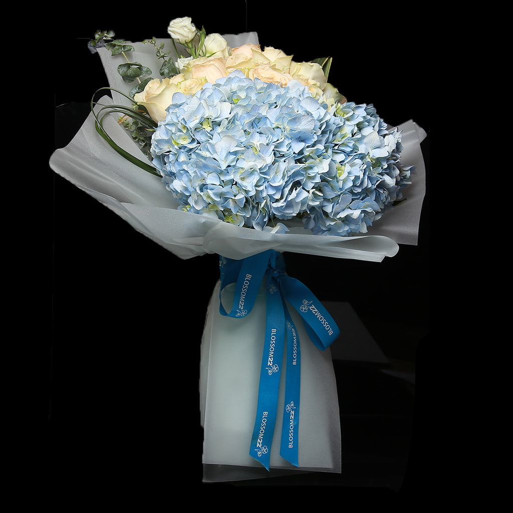 雙繡球及香檳玫瑰花束｜Champagne Rose & Hydrangea Bouquet 花束 bouquet 鮮花束 Blossom22°