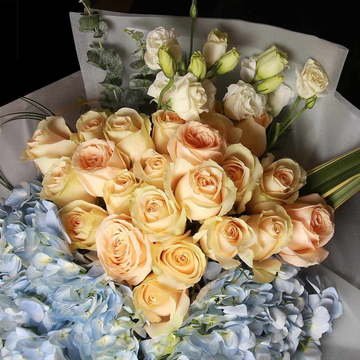 雙繡球及香檳玫瑰花束｜Champagne Rose & Hydrangea Bouquet 花束 bouquet 鮮花束 Blossom22°