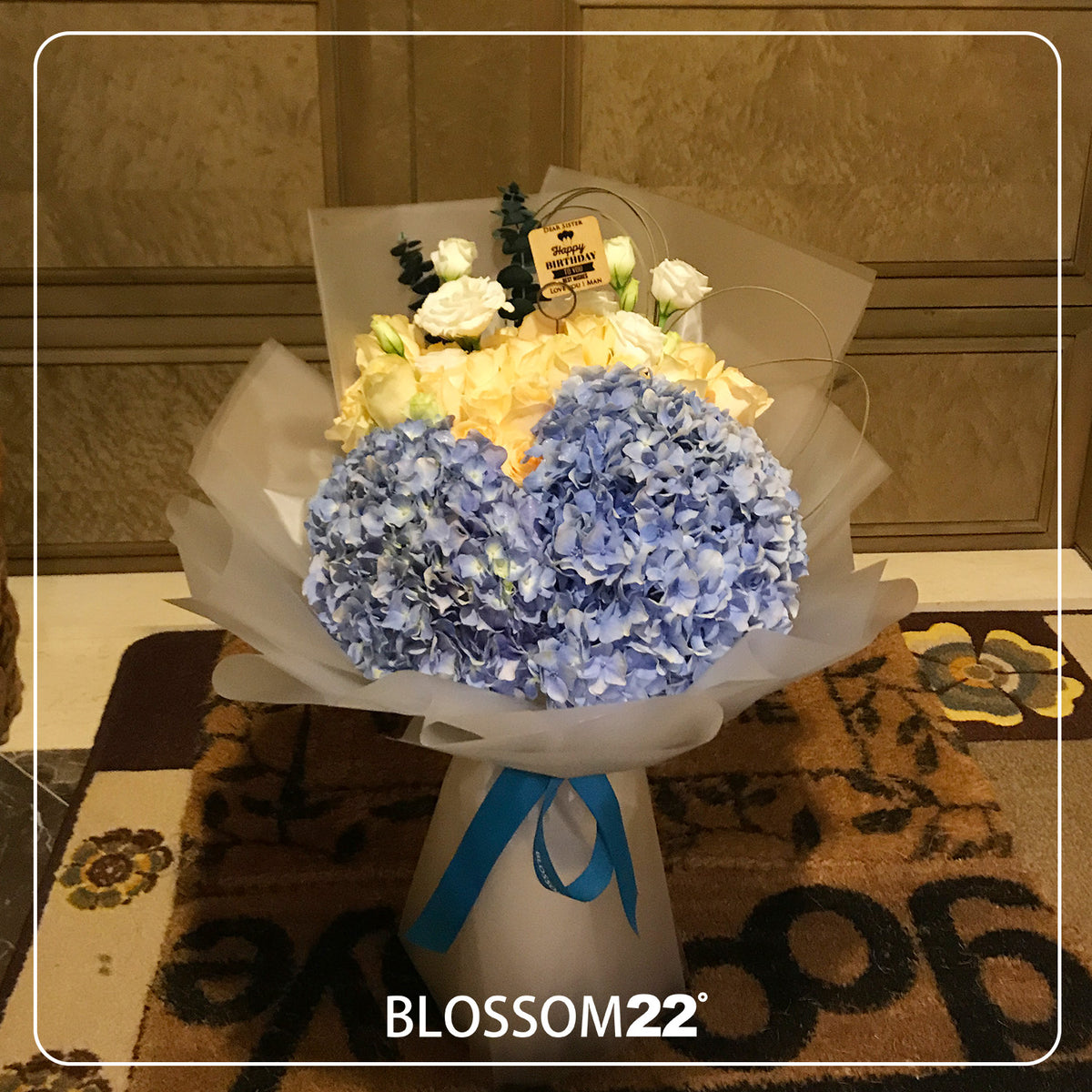 雙繡球及香檳玫瑰花束｜Champagne Rose & Hydrangea Bouquet 花束 bouquet 鮮花束 Blossom22°