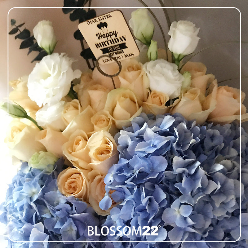 雙繡球及香檳玫瑰花束｜Champagne Rose & Hydrangea Bouquet 花束 bouquet 鮮花束 Blossom22°