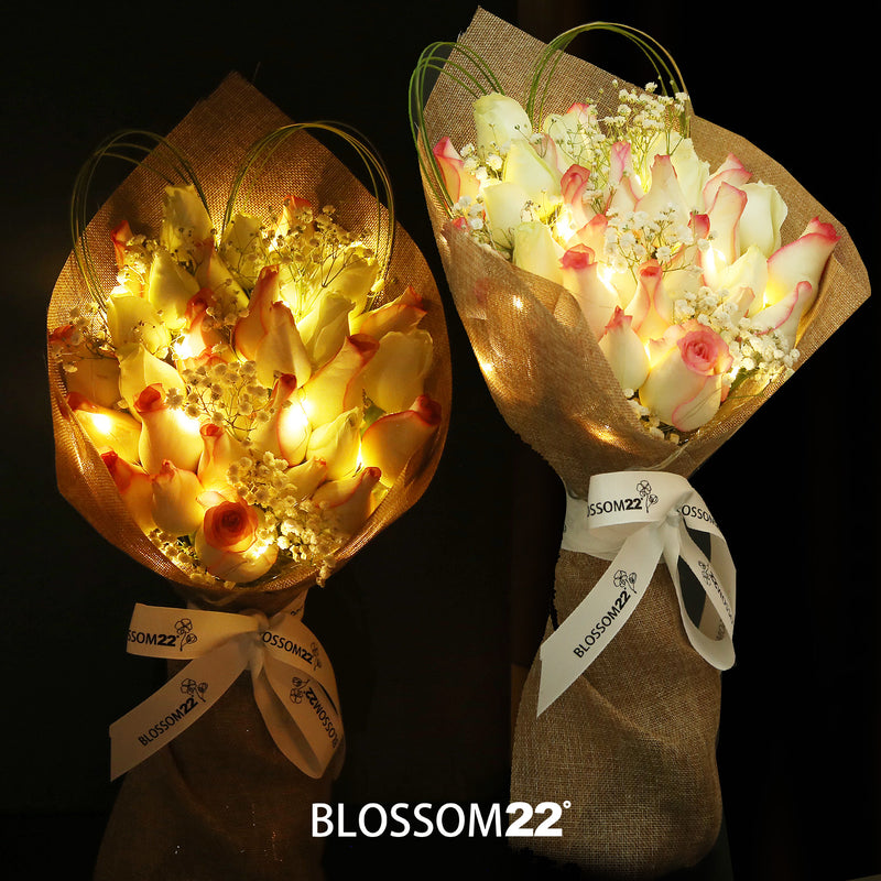 29枝 粉邊玫瑰｜29 Bi-colour Cream & Hot Pink(La Paloma） 花束 bouquet 鮮花束 BLOSSOM22