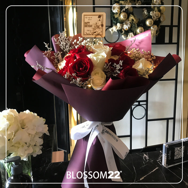 33枝 紅白玫瑰花束｜33 Red and White Roses (RED LOVE 33) 花束 bouquet 鮮花束 Blossom22°