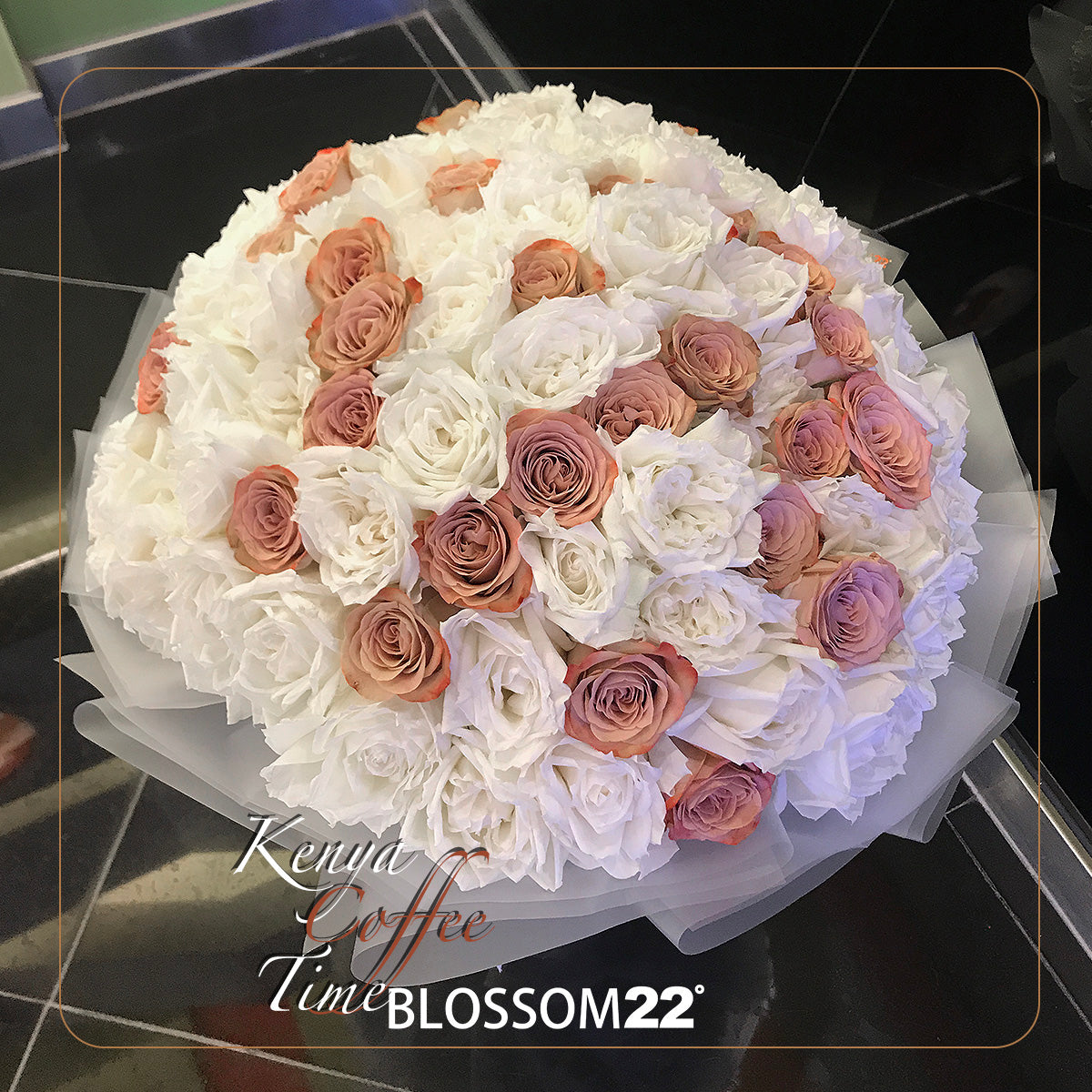 99枝 肯亞咖啡及白玫瑰混合花束｜99 Mixed Kenya Coffee Roses and White Roses (Coffee Time) fresh bouquet 鮮花束 Blossom22°