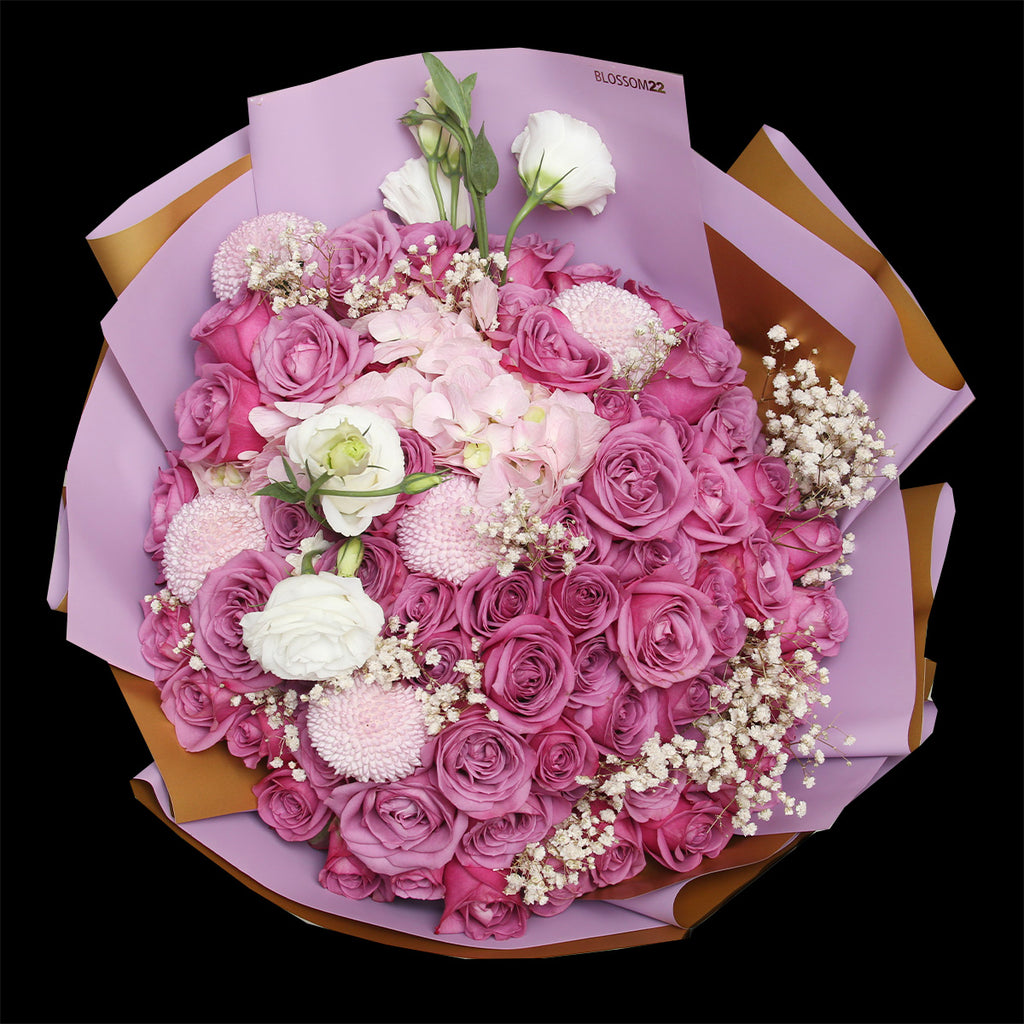 60枝 紫玫瑰及繡球｜60 Purple Roses & Hydrangea (XXL Song of the Ocean) 花束 bouquet 鮮花束 Blossom22°