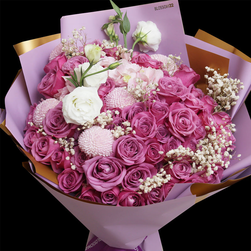 60枝 紫玫瑰及繡球｜60 Purple Roses & Hydrangea (XXL Song of the Ocean) 花束 bouquet 鮮花束 Blossom22°