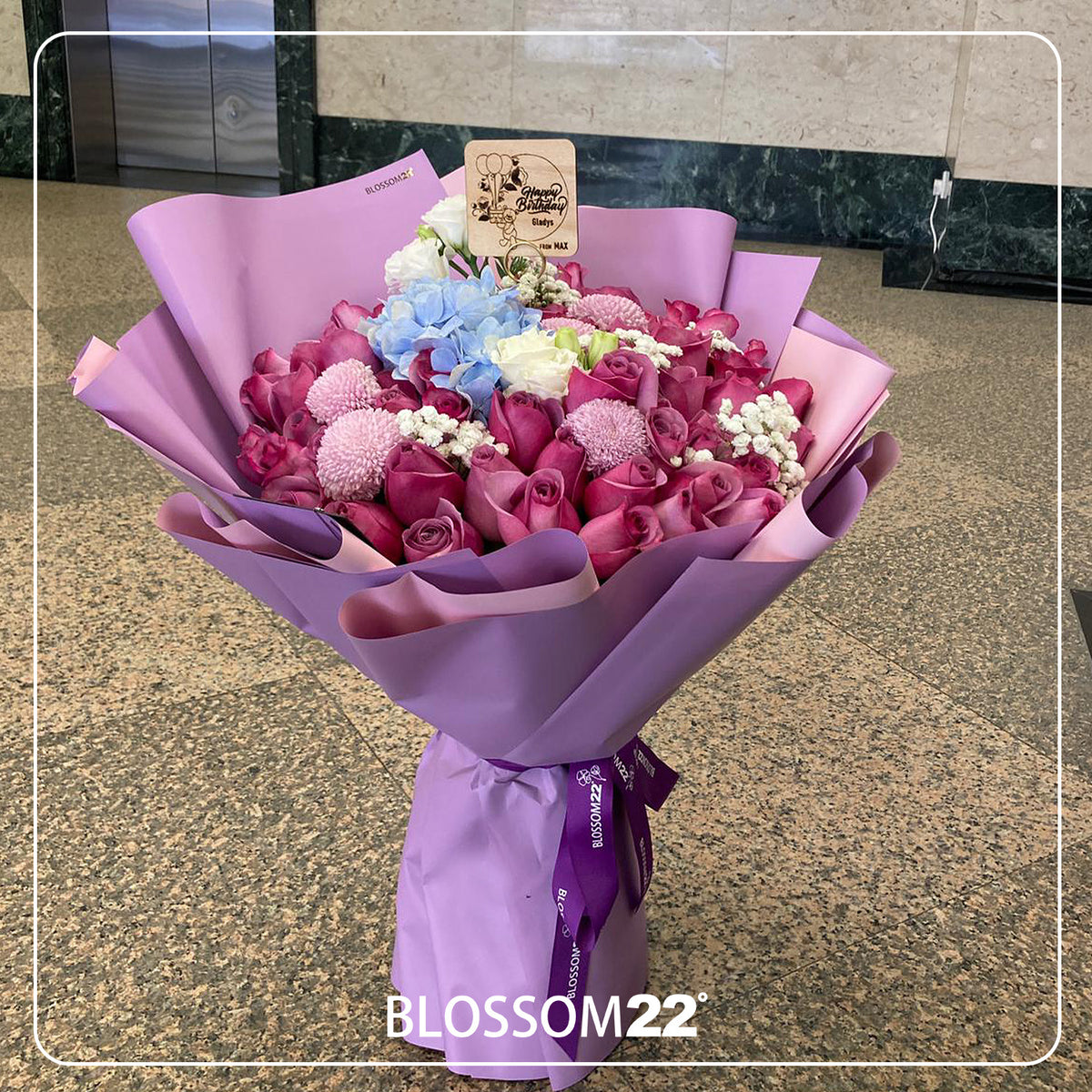 60枝 紫玫瑰及繡球｜60 Purple Roses & Hydrangea (XXL Song of the Ocean) 花束 bouquet 鮮花束 Blossom22°