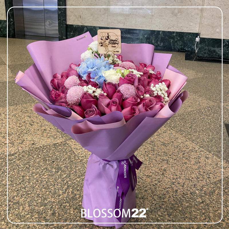 60枝 紫玫瑰及繡球｜60 Purple Roses & Hydrangea (XXL Song of the Ocean) 花束 bouquet 鮮花束 Blossom22°