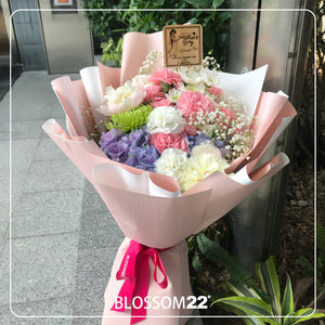 19枝 粉白康乃韾繡球花束｜19 Pink & White Carnation with Hydrangea(Motherly Love)母親節花 fresh bouquet 鮮花束 BLOSSOM22