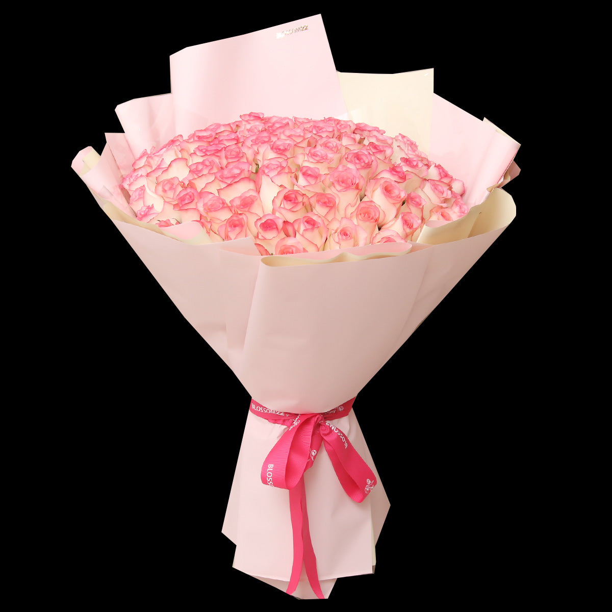 99枝 粉邊玫瑰求婚花束｜99 Highlight Pink Roses Bouquet｜情人節花 fresh bouquet 鮮花束 Blossom22°