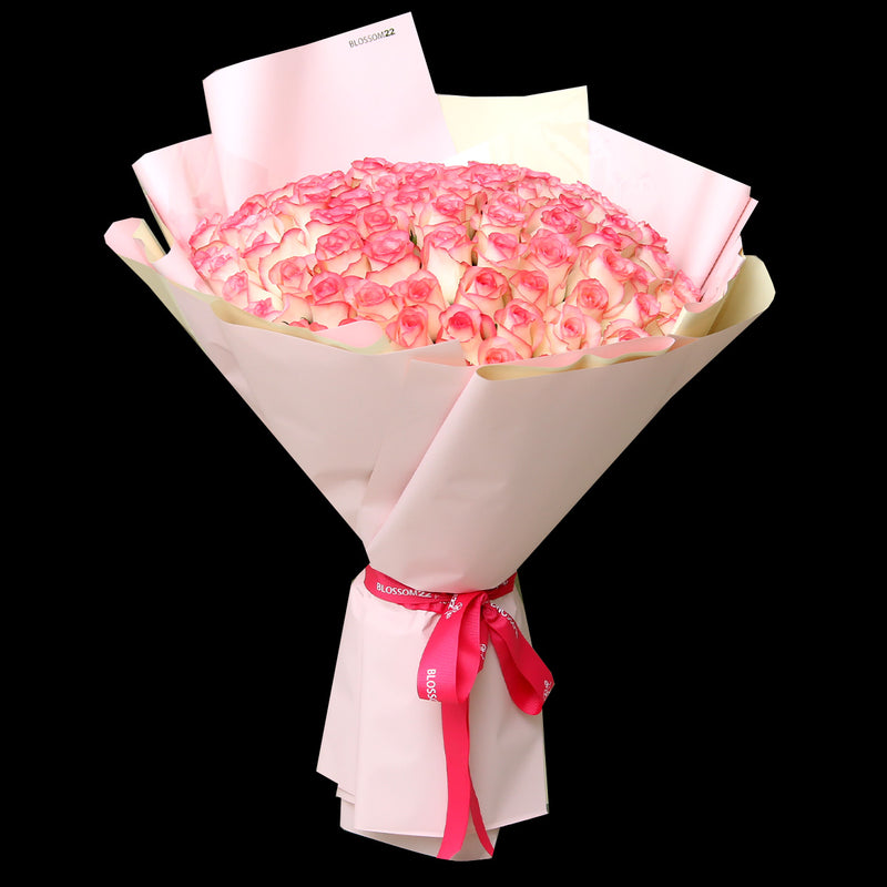 99枝 粉邊玫瑰求婚花束｜99 Highlight Pink Roses Bouquet｜情人節花 fresh bouquet 鮮花束 Blossom22°