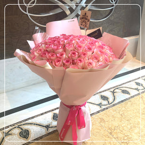 99枝 粉邊玫瑰求婚花束｜99 Highlight Pink Roses Bouquet｜情人節花 fresh bouquet 鮮花束 Blossom22°