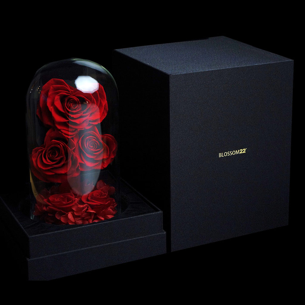 紅心型玫瑰保鮮花瓶｜Red Heart Roses Preserved Flower Bell Jar  Blossom22hk