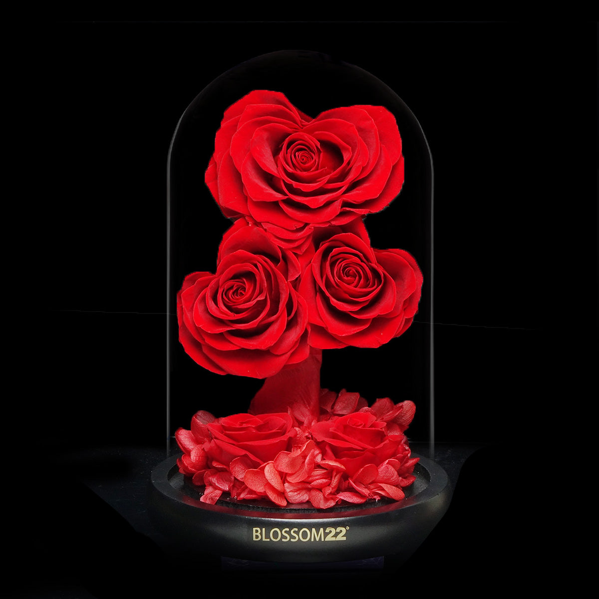 紅心型玫瑰保鮮花瓶｜Red Heart Roses Preserved Flower Bell Jar  Blossom22hk