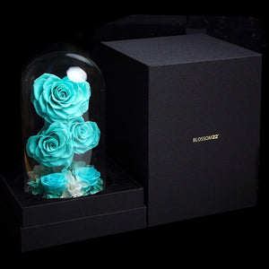 蒂芬妮心型玫瑰保鮮花瓶｜Tiffany Blue Heart Roses Preserved Flower Bell Jar  Blossom22hk
