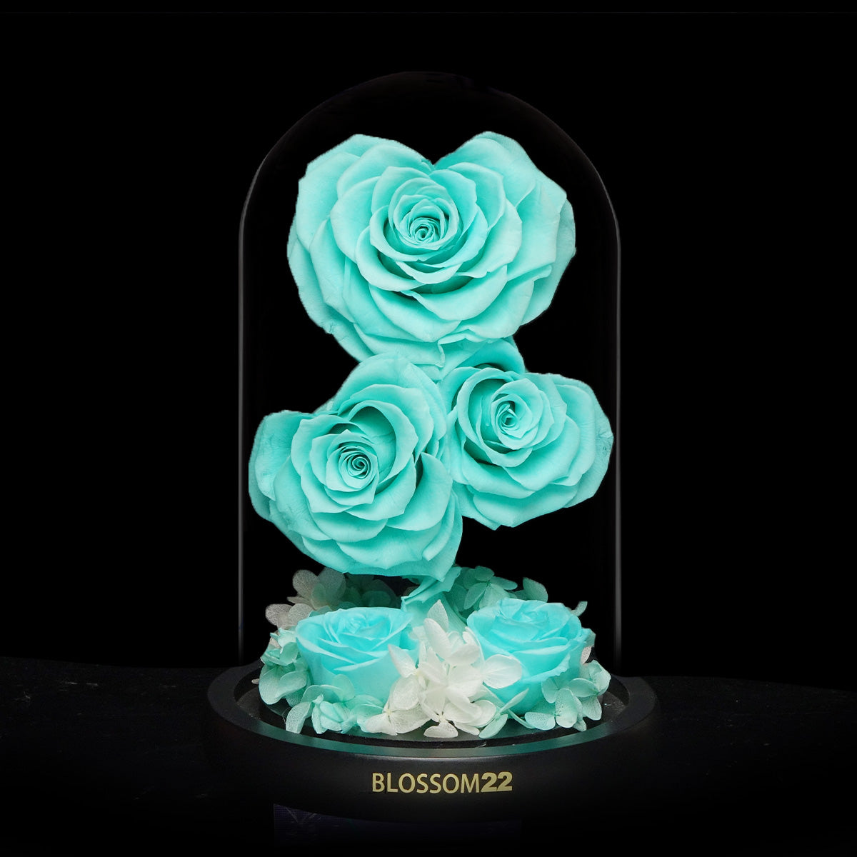 蒂芬妮心型玫瑰保鮮花瓶｜Tiffany Blue Heart Roses Preserved Flower Bell Jar  Blossom22hk