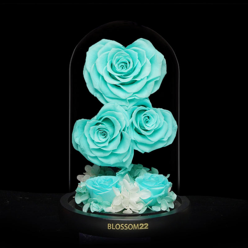 蒂芬妮心型玫瑰保鮮花瓶｜Tiffany Blue Heart Roses Preserved Flower Bell Jar  Blossom22hk