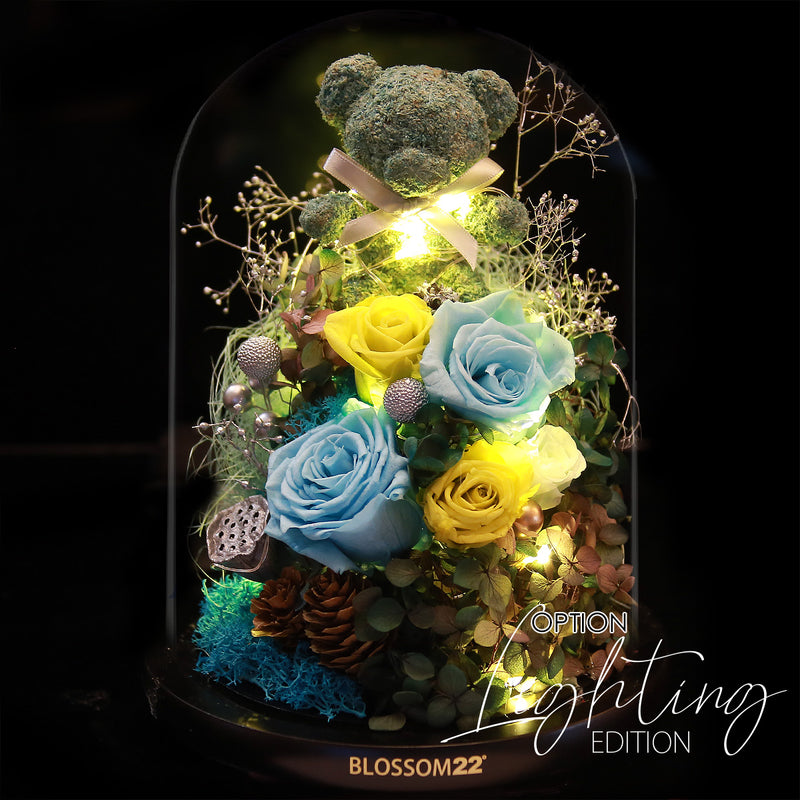 蒂芬妮摩絲熊保鮮花瓶｜Tiffany Blue Moss Bear Preserved Flower Bell Jar (Standard)  Blossom22hk