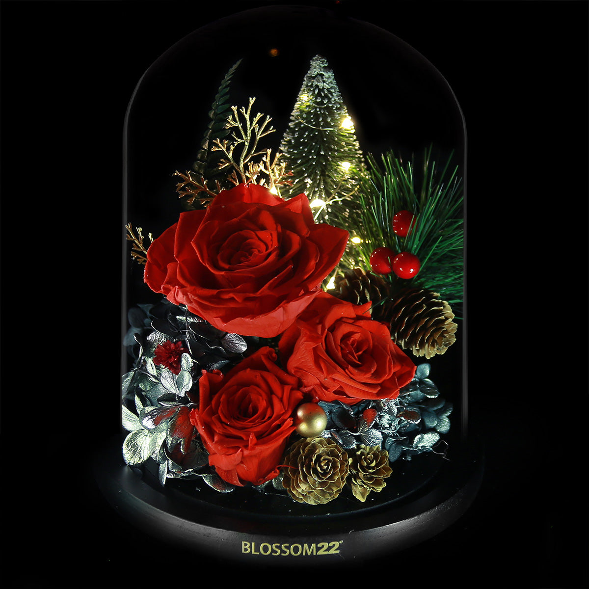 聖誕保鮮花玻璃瓶｜Xmas Preserved Flower Bell Jar  Blossom22hk