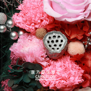 粉色康乃馨保鮮花瓶｜Carnation Preserved Flower Bell Jar 母親節花  Blossom22hk
