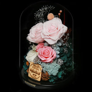 雙色粉保鮮花玻璃瓶｜Two Tone Pink Preserved Flower Bell Jar  Blossom22hk