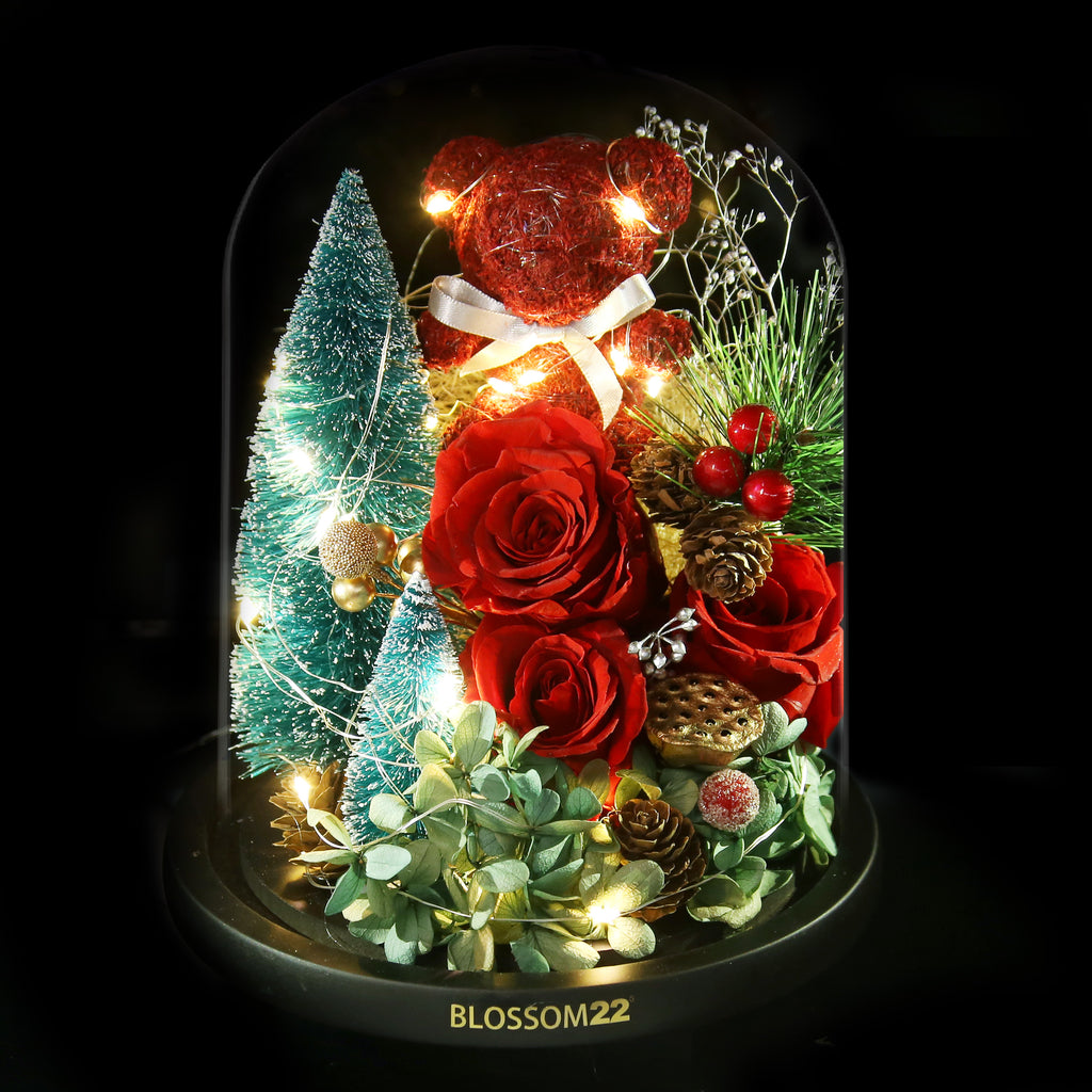 聖誕摩絲熊保鮮花瓶｜Xmas Moss Bear Preserved Flower Bell Jar (Standard)  Blossom22hk