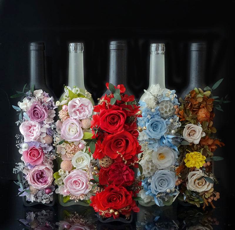 粉色保鮮花酒瓶｜Pink Preserved Flower Wine Bottle  Blossom22hk