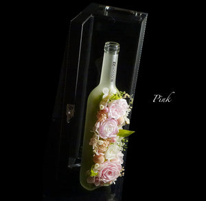 粉色保鮮花酒瓶｜Pink Preserved Flower Wine Bottle  Blossom22hk