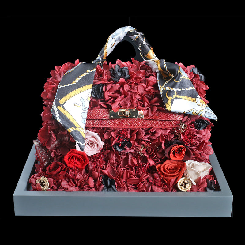 紅色保鮮花手袋｜Red Preserved Rose & Hydrangea Hand Bag  Blossom22°