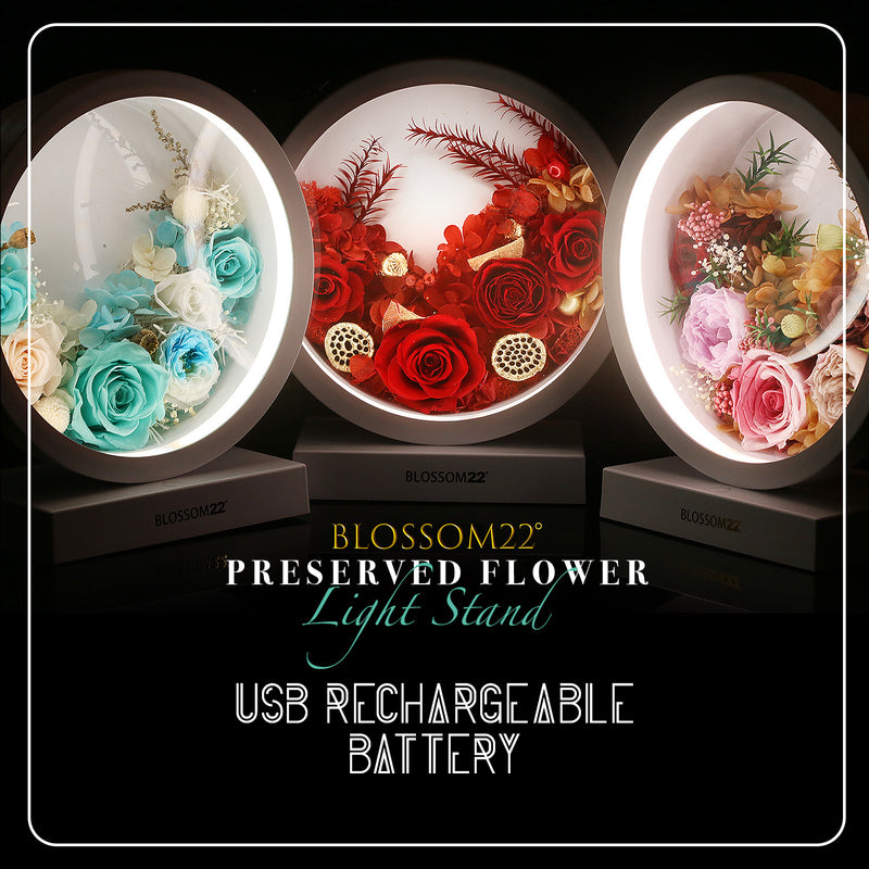 粉色保鮮花座檯燈｜Pink Preserved Flower Light Stand  Blossom22hk