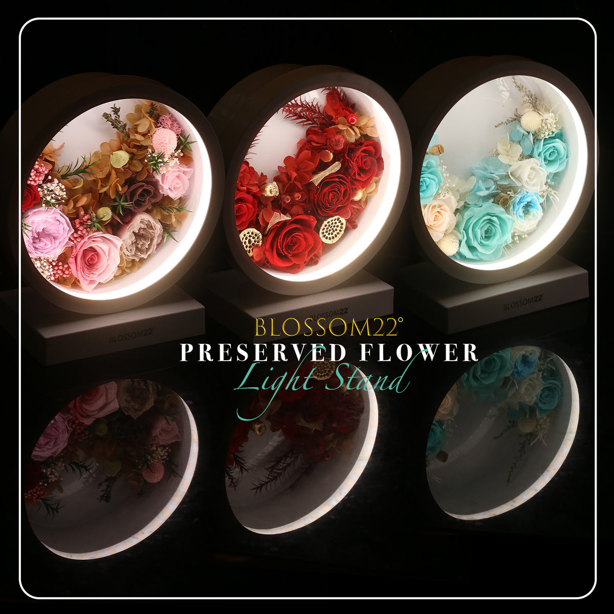 粉色保鮮花座檯燈｜Pink Preserved Flower Light Stand  Blossom22hk