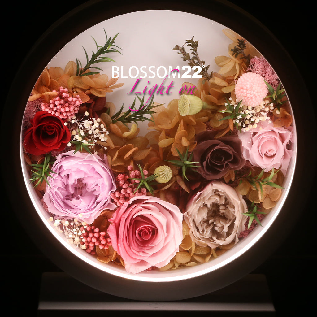 粉色保鮮花座檯燈｜Pink Preserved Flower Light Stand  Blossom22hk