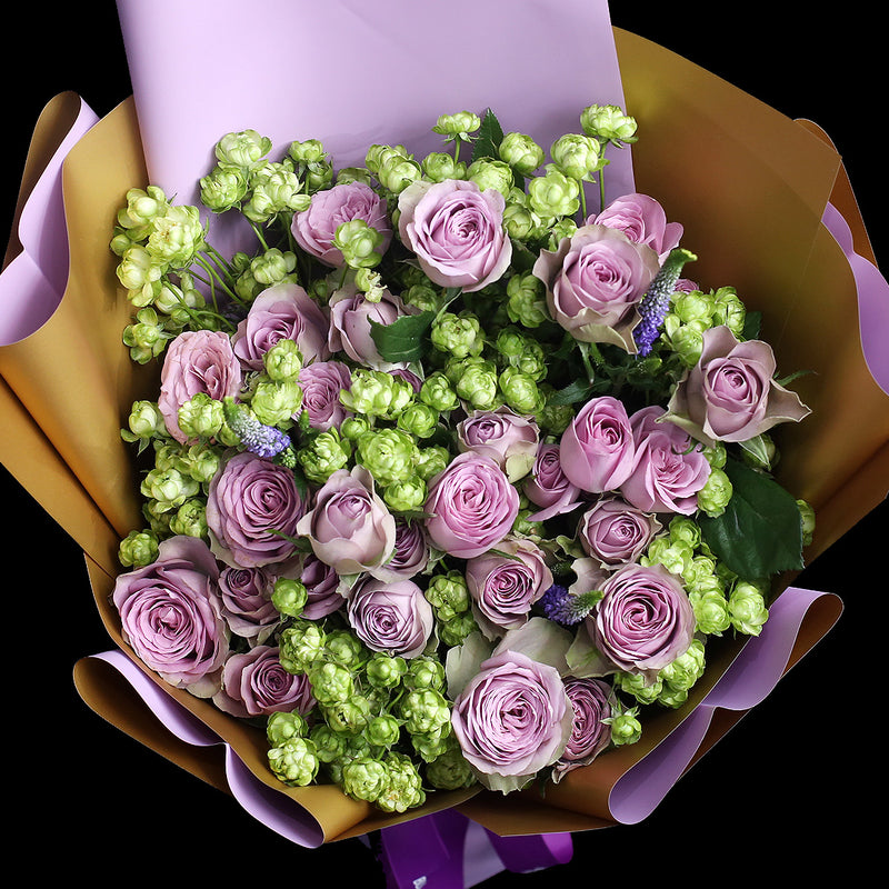 Spray Purple ＆ Mini Eclair Green Roses Bouquet｜多頭紫玫及迷你綠玫瑰花束(Purple Castle） 花束 bouquet 鮮花束 Blossom22°